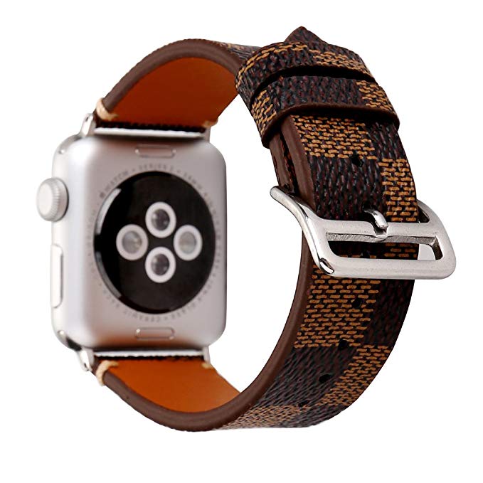TCSHOW 42mm Soft PU Leather Pastoral/Rural Style Replacement Strap Wrist Band with Silver Metal Adapter for Apple Watch Series 3 Series 2 Series 1(Not for iWatch 38mm)