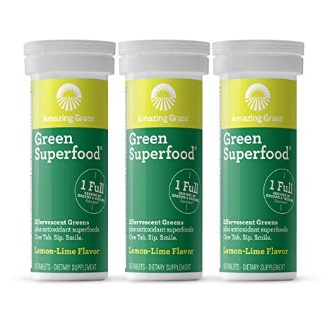 Amazing Grass Green Superfood Antioxidant: Effervescent Drink Tablets, Antioxidants for full body recovery & One serving of Greens and Veggies, Lemon-Lime Flavor, 30 Tablets