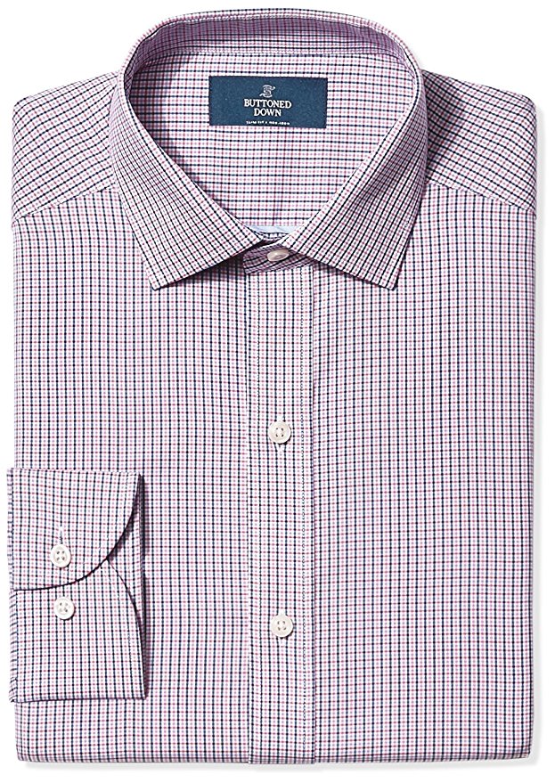 Buttoned Down Men's Non-Iron Slim Fit Spread-Collar Pattern Dress Shirt