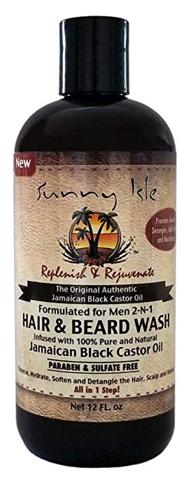 Sunny Isle Jamaican Black Castor Oil 2-N-1 Hair & Beard Wash Formulated for Men 12oz