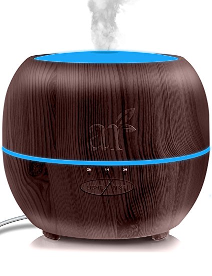 ArtNaturals Aromatherapy Essential Oil Diffuser – (13.5 Fl Oz/400ml Tank - Dark Brown) – Ultrasonic Aroma Humidifier - Auto Shut-Off and 7 Color LED Lights – For Home, Office & Bedroom