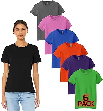 Gildan G500L T-Shirts Women, Bulk Undershirts for Women Pack - Create Color Set - 5000L Heavy Cotton Crewneck Shirt Multipack 6 Pack, Medium Multicoloured