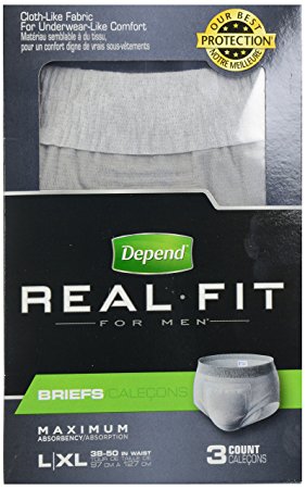 Depend Real Fit for Men Incontinence Briefs, Maximum Absorbency, Large/Extra Large, 3 Count
