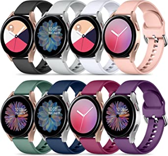Maledan 8 Pack Bands Compatible with Samsung Galaxy Watch 4 Band/Active 2 Watch Bands 40mm 44mm/Active, Galaxy Watch 3 41mm/Galaxy Watch 42mm, 20mm Soft Silicone Sport Replacement for Women Men, Small