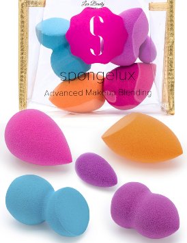 Lux Beauty Spongelux Advanced Makeup Blending 5 Pc Sponge & Blender Set with Bonus Travel Bag | Professional Quality Applicators for Flawless Foundation & Contouring