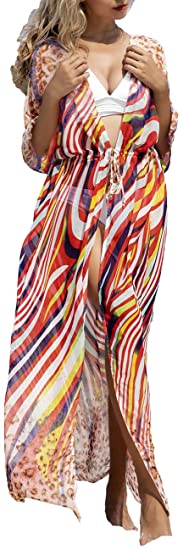 Bsubseach Womens Long Chiffon Beach Blouses Cardigan Kimono Bikini Cover Up