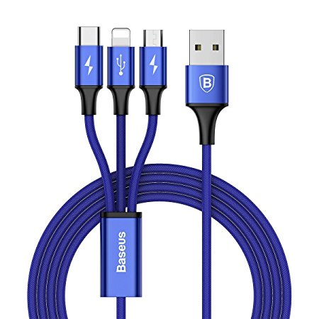 Baseus USB to Micro/USB C/Lightning 3 in 1 Multiple 3A USB Charging Cable for iPhone 8 8 plus/ 7 7 plus/ 6 6s Plus/iPad/Macbook/Galaxy S8 plus/Lg V20/Huawei Mate 9