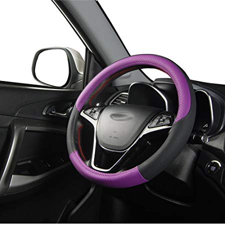 Soft Anti Slip Microfiber Leather Universal Auto Car Steering Wheel Cover Medium 15inch (Purple)