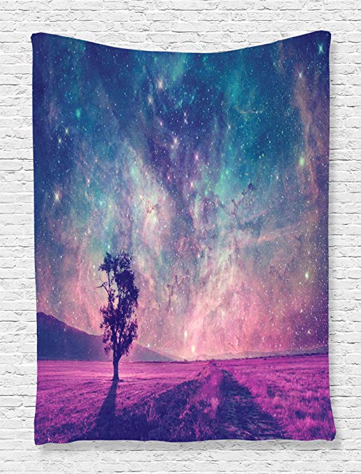 Ambesonne Outer Space Tapestry Galaxy Decor, NASA Furnished Elements Artwork Lonely Tree, Bedroom Living Kids Girls Boys Room Dorm Accessories Wall Hanging Tapestry, Navy Dark Magenta Black