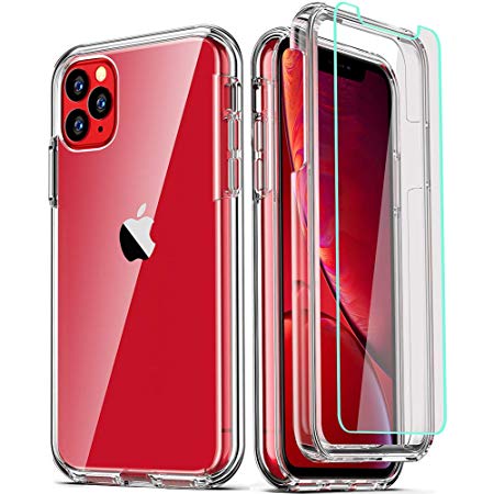 COOLQO Compatible for iPhone 11 Pro Max Case, with [2 x Tempered Glass Screen Protector] Clear 360 Full Body Coverage Hard PC Soft Silicone TPU 3in1 Shockproof Phone Certified Military Protective