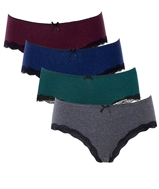 ATTRACO Women's Cotton Brief Panties Soft Underwear Lace Trim 4 Pack