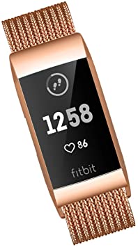 Suplink Metal Bands Compatible with Fitbit Charge 3 / Charge 4 Bands for Women Men, Breathable Stainless Steel Replacement Wristband Accessories for Charge 3 SE Fitness Activity Tracker, Rose Gold