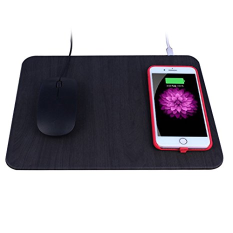 Wireless Mouse Pad Charger,Kingtech 2 in 1 Mouse Pad/Mat With Wireless Charger for iPhone X iPhone 8 / 8 Plus Samsung Note 8/S8/S7/S6/Edge,Nexus 5/6/7 Qi Wireless Charging Mouse Pad (Black)