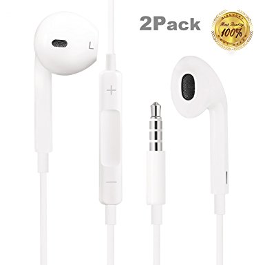 Winage iPhone Earphones/EarPods/Headphones with Remote and Mic Built-in Stereo Noise Cancelling Earbuds for iPhone 6s/6/6 plus/6s plus/5s/5c/5 iPad /iPod(2Pack, White)