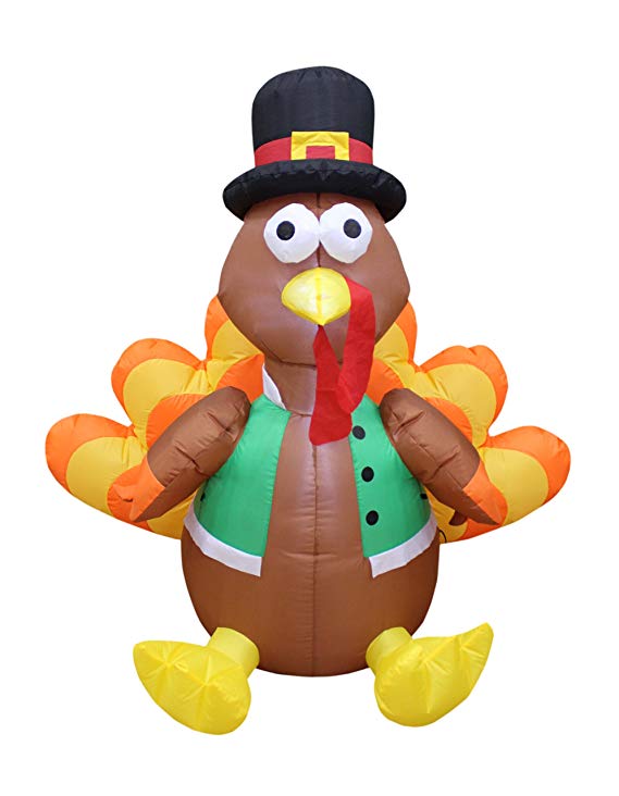 4 Foot Tall Happy Thanksgiving Inflatable Turkey with Pilgrim Hat Perfect Thanksgiving Autumn LED Lights Decor Outdoor Indoor Holiday Decorations, Blow up Lighted Yard Lawn Decor Home Family Outside