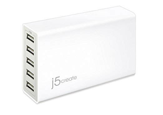 j5create(R) JUP50 40W 5-Port USB Super Charger, White