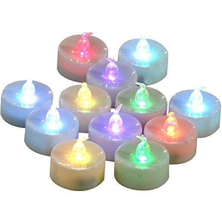 Homemory Flameless Color Changing LED Tea Lights, Battery Operate Small Colorful Tealights, Pack of 12, Flickering Electric Candles for Celebrate