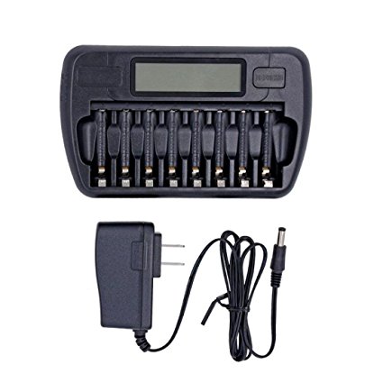 Union Link 8-bay Smart Battery Charger For AA/AAA NiMH Batteries With LCD (CE, UL Certified)