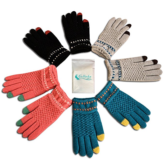 Gellwhu Touch Screen Winter Outdoor Warm Knit Mitten Gloves 4 Pack for Women Men