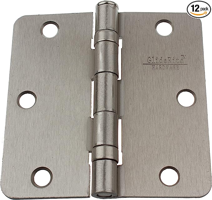 GlideRite Hardware 3514-2BB-SN-12 Satin Nickel Finish Ball Bearing 3.5 inch Steel Door Hinges 0.25 inch Radius Corners 12 Pack, 3.5"