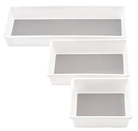 KD Organizers Drawer Organizer Trays for Kitchen or Desk, Set of 3 Plastic Containers: Modular storage bins for kitchen, office, bathroom, dresser, junk drawers