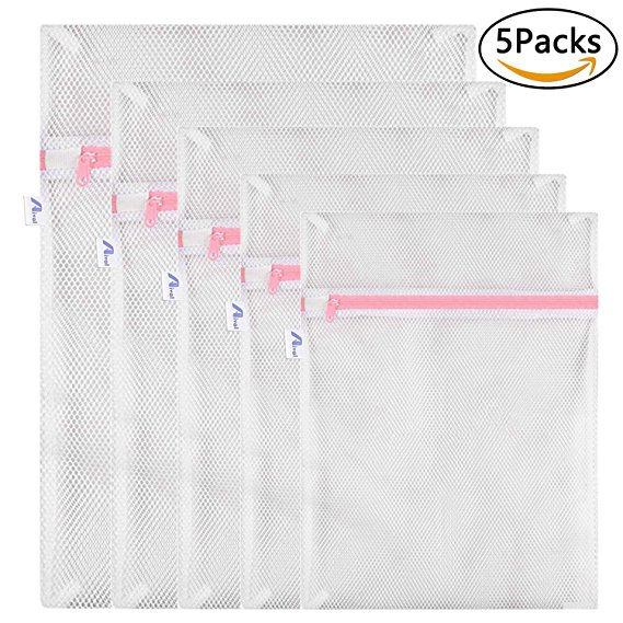 5 Pack-TechRise Mesh Laundry Bags， Reusable Durable Travel Laundry Bag with Zipper Closure for Bra, Lingerie, Socks, Tights, Stockings, Baby Clothes