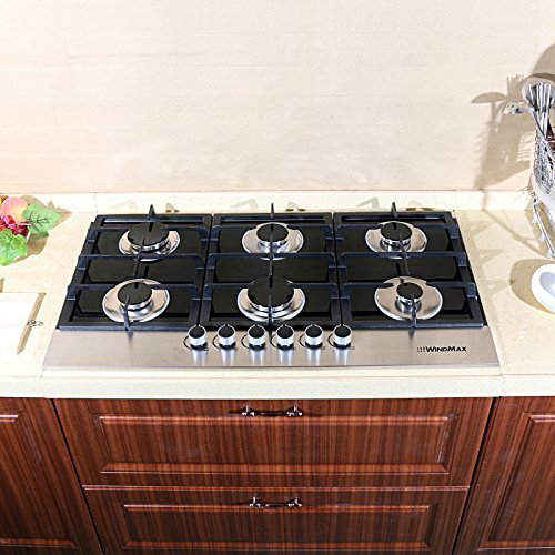 36" New Black Electric Tempered Glass Built-in Kitchen 6 Burner Gas Cooktops