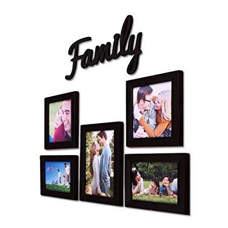 Painting Mantra Family set of 5 black photo frame   MDF plaque (Black,Set of 5 Frames and 1 MDF Plaques)