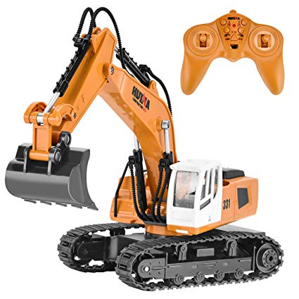 ROOYA BABY Full Functional RC Excavator Toy Remote Control Construction Trucks Vehicles 9 Channel 2.4G Remote Control Excavator Truck with Shovel RC Truck for Boys Toys Kids Gifts