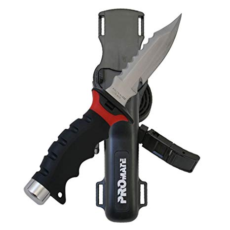 Promate Scuba Diving Snorkeling Sharp Tip Stainless Steel Knife (5" Blade)