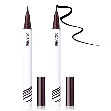 UCANBE Black Brown Liquid Eyeliner Set 2 Pens Waterproof Long Lasting Eye Liner Smudgeproof Cruelty Free Professional Makeup Pencil for Precise Application