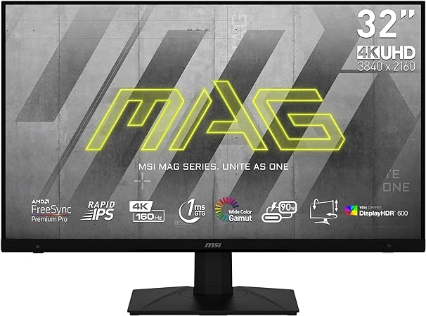 MSI MAG323UPF, 32" 3840 x 2160 (UHD), 4K Rapid IPSGaming Monitor, 1 ms, 160Hz, FreeSync Premium, HDR600, G-Sync Compatible, HDMI, DisplayPort, Tilt, Swivel, Pivot and Height Adjustable.