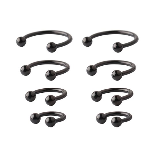 Ruifan 4prs(8pcs) 16G 316L Surgical Steel Mix Size CBR Non-Piercing Fake Nose Septum Horseshoe Earring Eyebrow Tongue Lip Nipple Helix Tragus Piercing Ring 6mm,8mm,10mm,12mm