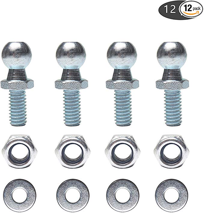 Beneges 4 Pair 13mm Ball Studs With Hardware Lock Nuts Washers 5/16-18 Thread x 5/8" Long Shank For Universal Gas Lift Support Strut End Fittings