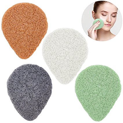 Konjac Sponges 4 Pack, 100% Pure Natural Konjac Sponge Set for Face, Skin, Body Massage. Deep Cleans Pores for Beautiful Skin. Colors Red, Black, White, Green from PIXNOR