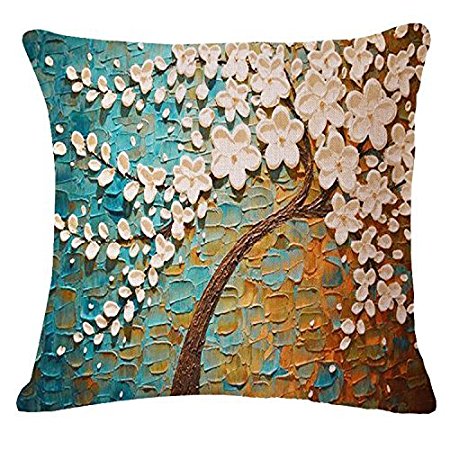 Fengirl Throw Pillow Covers Cotton Linen Home Decor Cushion Covers square 18"18" (1818inch, Tree Time)