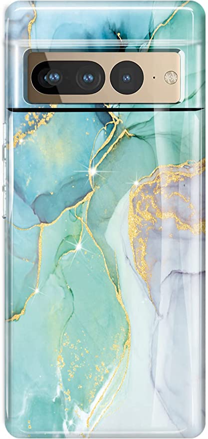 luolnh Pixel 7 Pro Case,Google Pixel 7 Pro Marble Glitter Brilliant Cute Design Soft Silicone Rubber TPU Bumper Cover Phone Case for Google Pixel 7 Pro(2022) -Abstract Mint