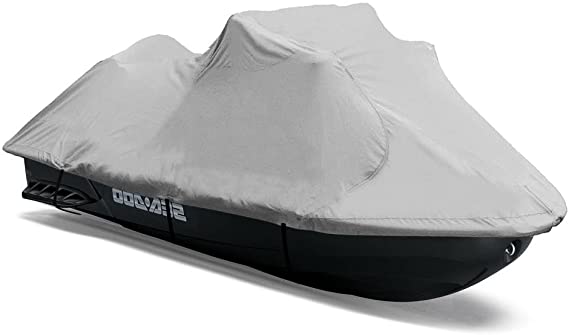 Heavy Duty Jetski Storage Cover - 118” to 126” Marine Grade Boat Cover with Rear Air Vents, Waterproof & Weather Resistant Fabric & Elastic Cord for Tight Custom Fit - Pyle PCVJS12