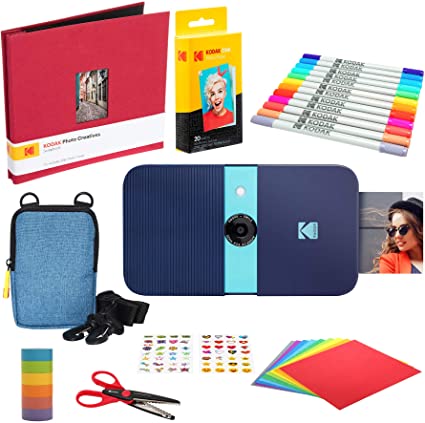 KODAK Smile Instant Print Digital Camera (Blue) Scrapbook Kit with Soft Case