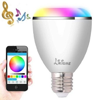 Smart Bluetooth Bulb,Likisme® Smart Bluetooth Wireless Multicolored LED Light Bulb with Speaker, for Apple iPhone, iPad and Android Phones(white)