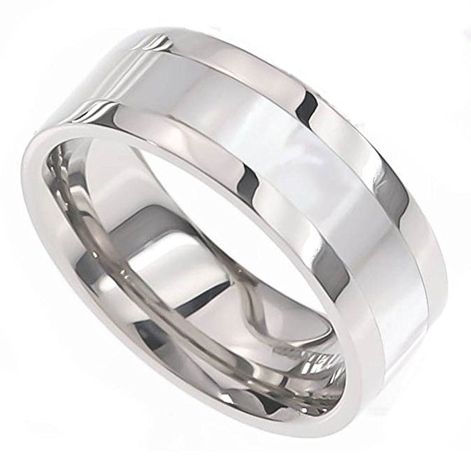 8mm Men's Titanium Ring Wedding Band High Polish Mother-of-Pearl Inlay
