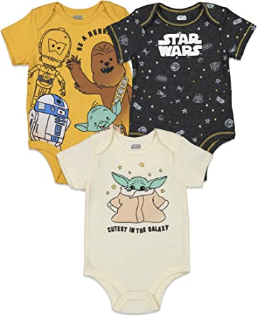 STAR WARS C-3PO Chewbacca R2-D2 Baby 3 Pack Bodysuits Newborn to Infant