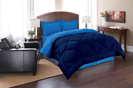 Elegant Comfort Goose Down Alternative Reversible 3pc Comforter Set, King/Cal King, Navy/Aqua