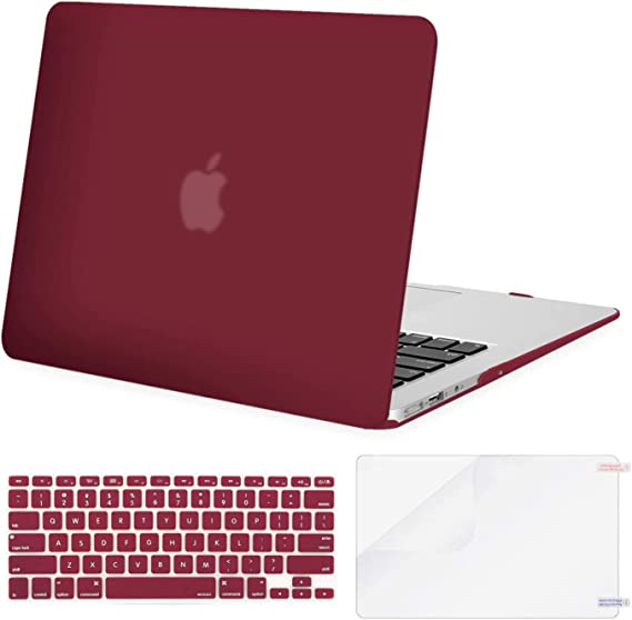 MOSISO Plastic Hard Shell Case & Keyboard Cover Skin & Screen Protector Only Compatible with MacBook Air 11 inch (Models: A1370 & A1465), Wine Red