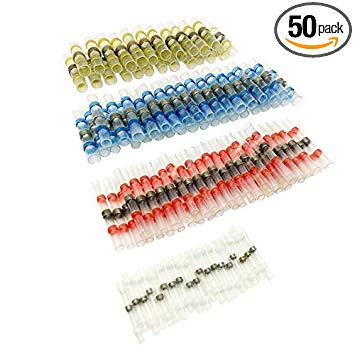 50pcs Solder Seal Wire Connector, Soko Solder Seal Heat Shrink Butt Connectors Terminals Electrical Waterproof Insulated Marine Automotive Copper(23Red 12Blue 10White 5Yellow)