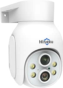 Hiseeu 3MP Security Camera Wireless 2.4GHz Outdoor,10X Optical Zoom Pan&Tilt 360°, Full Color Night Vision, Motion Detection, Siren/Motion/Light Alarm, IP66 Weatherproof, Work with Alexa (Dual Lens)