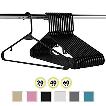 Neaterize Plastic Clothes Hangers| Heavy Duty Durable Coat and Clothes Hangers | Vibrant Colors Adult Hangers | Lightweight Space Saving Laundry Hangers | 20, 40, 60 Available (60 Pack - Black)