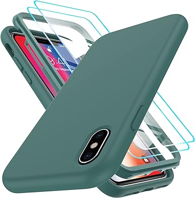 LeYi for iPhone X Case, iPhone Xs Case with [2 x Tempered Glass Screen Protector] for Women Men, Full-Body Shockproof Soft Liquid Silicone Protective Phone Cover Case for iPhone X/XS, Green