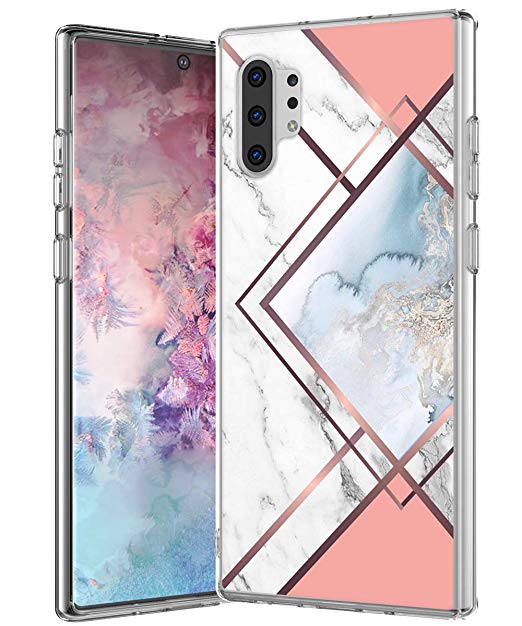 SPEVERT Galaxy Note 10  Plus Case,Marble Pattern Hybrid Hard Back Soft TPU Raised Edge Ultra-Thin Shock Absorption Slim Case Compatible Samsung Galaxy Note 10 Plus/Note 10  6.8 inches - Pink