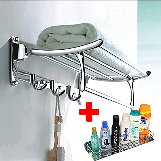 Primax High Grade Stainless Steel Folding Towel Rack (2 ft) with Perfume Rack (12 Inches) - Best Choice